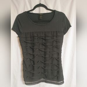 Ann Taylor Elegant Black Ruffle Tee